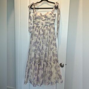 Lavender Floral Chiffon Dress Medium | Feminine Spring Dress | Easter Dress